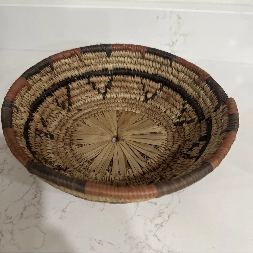 Vintage Wicker Handwoven Basket Boho 8” Diameter